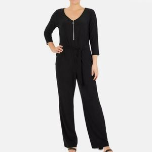 NY Collection Womens Blue Belted Zip Front